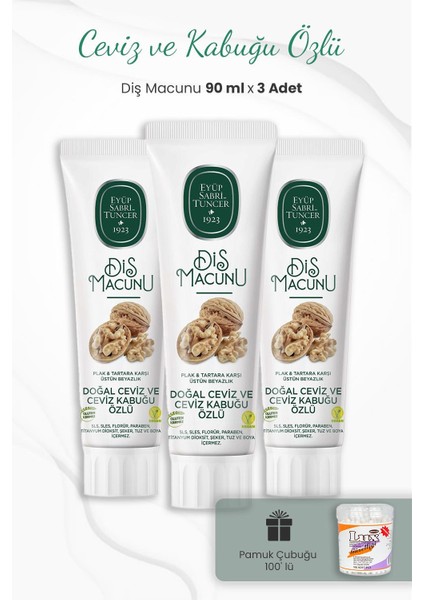 Ceviz Ve Kabuğu Diş Macunu 90 Ml X 3 Adet Ve Kulak Çubuğu