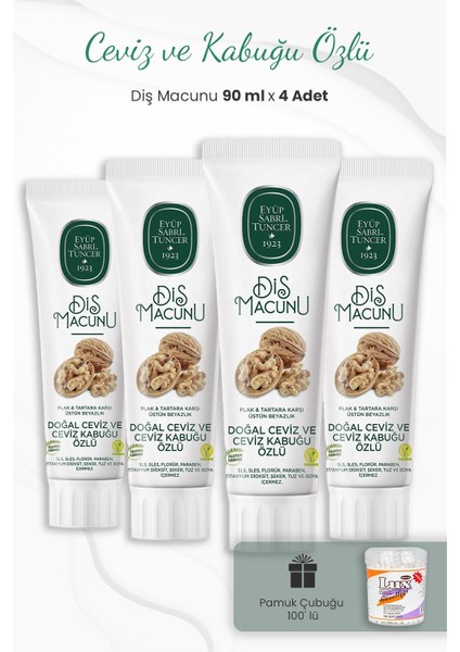 Ceviz Ve Kabuğu Özlü Diş Macunu 90 Ml X 4 Adet Ve Kulak Çubuğu