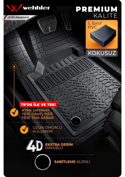 Kia Rio 1.4l Mpı Cool Tecno Plus Otomatik 2023 Derin Havuzlu Yumuşak Siyah Üniversal Paspas Seti