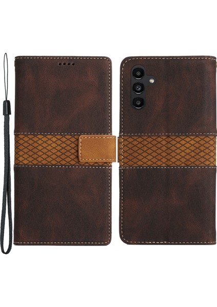 Samsung Galaxy S24 Pu Deri Telefon Kabuğu+ Stand Grid Ekleme Telefon Kapağı Kayışlı (Yurt Dışından)