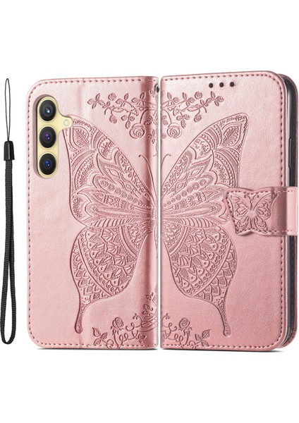 Samsung Galaxy S24 Kelebek Desen Deri Cüzdan Kapağı (Yurt Dışından)
