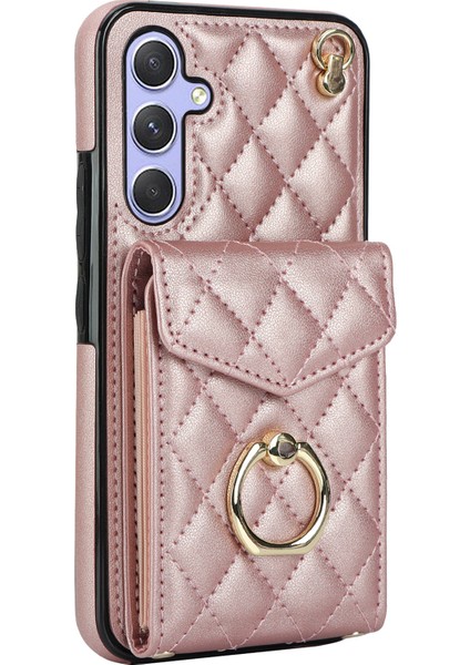 Samsung Galaxy S24+ Cep Telefonu Kılıf Kart Çanta Yüzüğü Kickstand Pu+ Tpu Crossbody Cover (Yurt Dışından)
