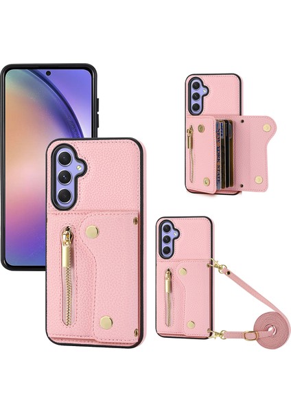 Samsung Galaxy S24 Kart Cüzdan Kılıf Kickstand Telefon Kapağı Kayışla (Yurt Dışından)