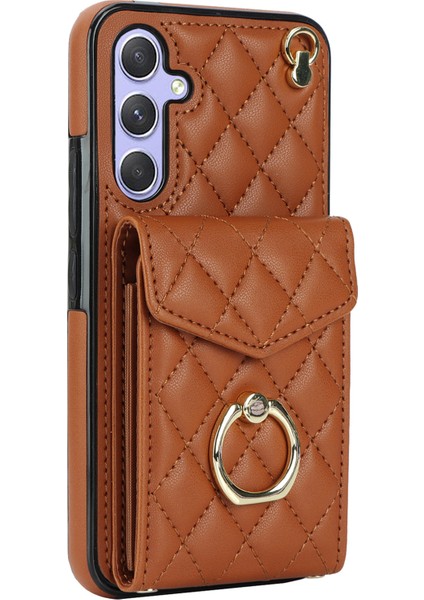 Samsung Galaxy S24+ Cep Telefonu Kılıf Kart Çanta Yüzüğü Kickstand Pu+ Tpu Crossbody Cover (Yurt Dışından)