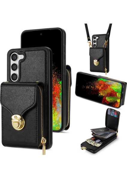 Samsung Galaxy S24+ Pu Deri+ Tpu Kickstand Telefon Kapağı Kayışla (Yurt Dışından)