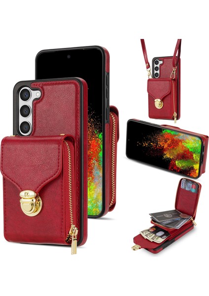 Samsung Galaxy S24 Pu Deri Kılıf Kartı Tutucu Fermuar Cep Kickstand Telefon Kapağı (Yurt Dışından)