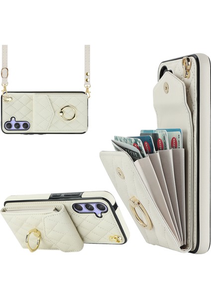 Samsung Galaxy S24+ Cep Telefonu Kılıf Kart Çanta Yüzüğü Kickstand Pu+ Tpu Crossbody Cover (Yurt Dışından)