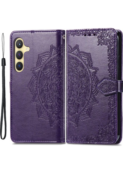 Samsung Galaxy S24 Telefon Kasası Pu Deri Kabartmalı Mandala Cüzdan Kapağı (Yurt Dışından)
