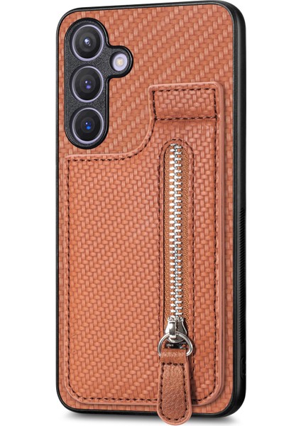 Samsung Galaxy S24 Fermuarı Cep Karbon Fiber Doku Telefon Kickstand Cover (Yurt Dışından) indirimleri