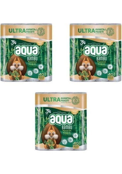 Aqua - Tuvalet Kağıdı 3katlı Bambu 40LI - 3 Paket