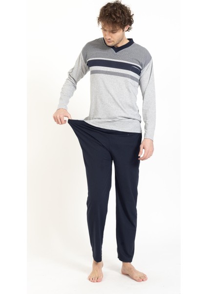 Erkek 2015 Uzun Kol Süprem Pijama Takımı Gri