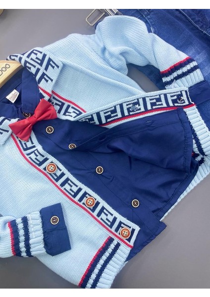 Erkek Çocuk Giyim 2-5 Yaş Triko Hırkalı Gömlekli Papyon Aksesurarlı Kot Pantolonlu 4 Lü Takım modelleri