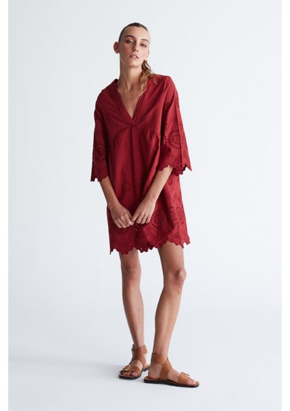 Hiromi Dress Pamuk 3/4 Kol Diz Hizası Yazlık Kadın Elbise magenta fiyatları