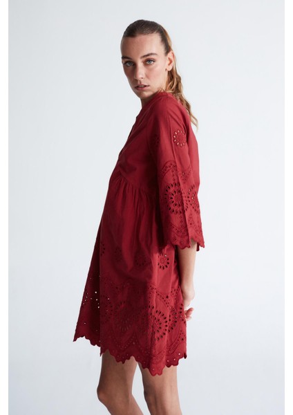 Hiromi Dress Pamuk 3/4 Kol Diz Hizası Yazlık Kadın Elbise magenta modelleri