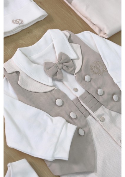 Erkek Bebek Kahverengi Hastane Çıkışı Papyon Yelekli 10 Lu Set STL6452 fırsatları