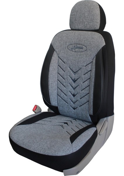 Daewoo Racer Uyumlu Keten Kumaş Oto Koltuk Kılıfı - Gri-Siyah