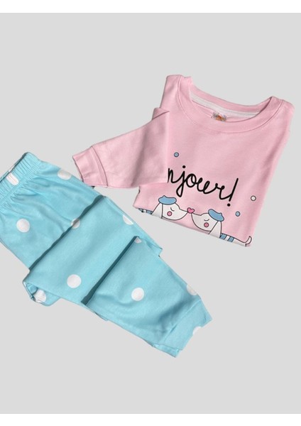 Elmas Kids Kız Çocuk %100 Pamuklu Puantiyeli Pijama Takımı