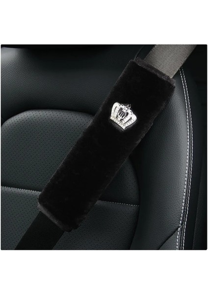 Siyah Taç Araba Emniyet Kemeri Örtüsü Taç Kış Peluş Evrensel Oto Emniyet Kemeri Yastık Koruyucu Emniyet Kemerleri Omuz Koruma Kapakları (Yurt Dışından)