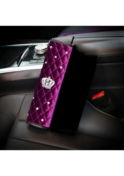 Mor Emniyet Kemeri Kılıfı Yüksek Li Peluş Elmas Taç Araba Emniyet Emniyet Kemeri Kapağı Omuz Pedi El Freni Vites Değiştirici Kapak Oto Iç Aksesuarları (Yurt Dışından)