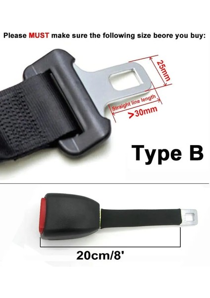 20CM B Tipi E24 3' 8' 10' Sert Araba Emniyet Kemeri Uzatma Oto Kemerleri Arabalar Için Genişletici Koltuk Bölmesi Klip Genişleticiler - Blackbeigegray (Yurt Dışından)