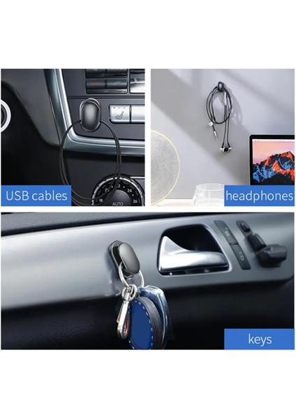 Siyah 4 Adet Dayanıklı Otomatik Askı Işaretsiz Uzun Hizmet Süresi Pürüzsüz Kenar Yapışkanlı Anahtar USB Kablosu Araba Kancası (Yurt Dışından) fiyatları