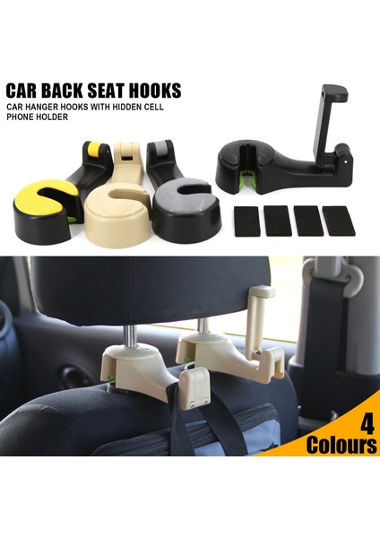 Bej Arka Kanca Telefon Tutucu ile Araba Kafalık Kanca Koltuk Arka Askı Çanta Çanta Çanta Bakkal Bezi Katlanabilir Klipler Organizatör (Yurt Dışından) fiyatları