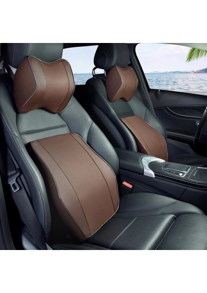 1 Adet Bej Bel Stili Kafalık Yastığı Araba Boyun Dayanağı Baş Desteği Yastığı Araba Nefes Alabilir Bellek Köpük Yavaş Ribaund Koruması Araba Bel Yastığı Evrensel (Yurt Dışından) fırsatları