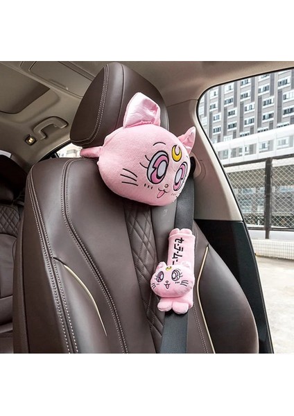 B El Freni Dişlisi Stili Yeni Varış Karikatür Sevimli Kafalık Peluş Luna Kedi Kafası Araba Bel Desteği Yastık Yaratıcı Araba Boyun Yastık Süslemeleri (Yurt Dışından) modelleri