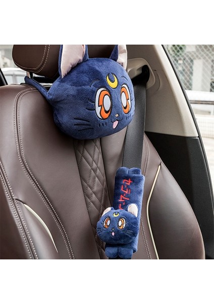B El Freni Dişlisi Stili Yeni Varış Karikatür Sevimli Kafalık Peluş Luna Kedi Kafası Araba Bel Desteği Yastık Yaratıcı Araba Boyun Yastık Süslemeleri (Yurt Dışından) fırsatları