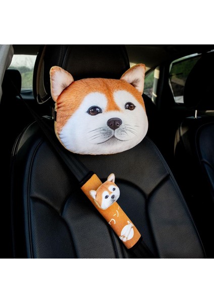Bir Stil 1 Adet Araba Kafalık Yastık Emniyet Kemerleri Kapak Dolgu 3D Baskılı Köpek Kedi Yüz Sevimli Boyun Istirahat Oto Boyun Güvenlik Yastığı (Yurt Dışından) modelleri