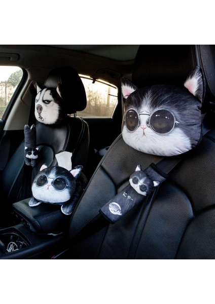 Bir Stil 1 Adet Araba Kafalık Yastık Emniyet Kemerleri Kapak Dolgu 3D Baskılı Köpek Kedi Yüz Sevimli Boyun Istirahat Oto Boyun Güvenlik Yastığı (Yurt Dışından) fırsatları