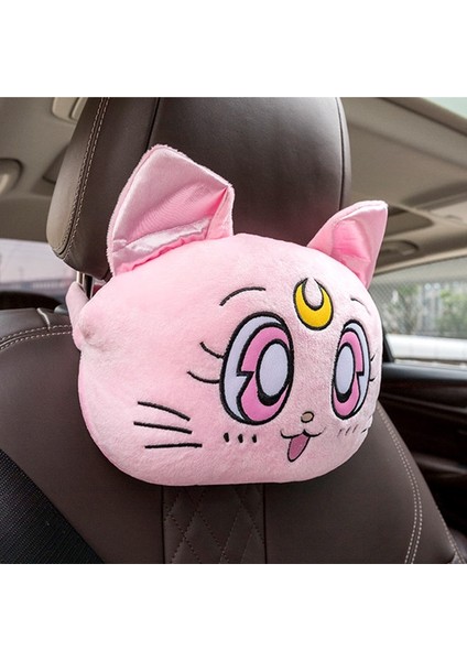 P Boyun Yastığı Tarzı Yeni Varış Karikatür Sevimli Kafalık Peluş Luna Kedi Kafası Araba Bel Desteği Yastık Yaratıcı Araba Boyun Yastık Süslemeleri (Yurt Dışından)
