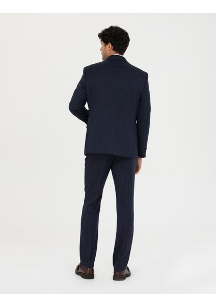 Erkek Lacivert Slim Fit Çizgili Yünlü Takım Elbise 50279322-VR033 indirimleri