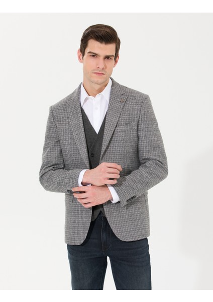 Erkek Gri Slim Fit Yün Karışımlı Ceket 50256395-VR024