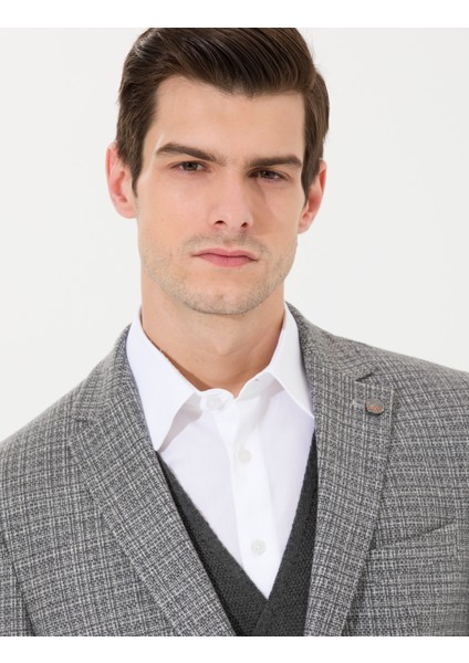 Erkek Gri Slim Fit Yün Karışımlı Ceket 50256395-VR024 fiyatları