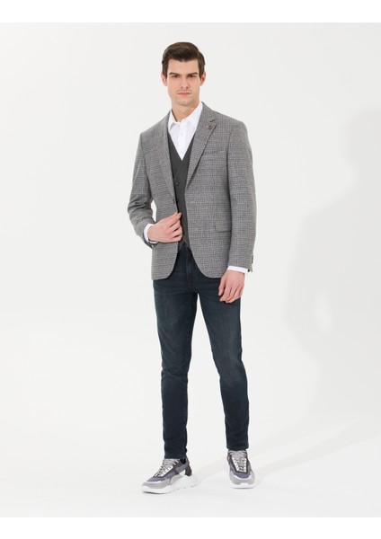 Erkek Gri Slim Fit Yün Karışımlı Ceket 50256395-VR024 fırsatları