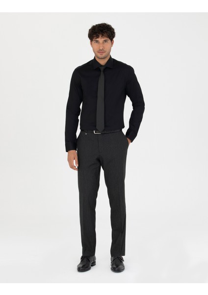 Erkek Siyah Slim Fit Uzun Kollu Gömlek 50286000-VR046 fırsatları