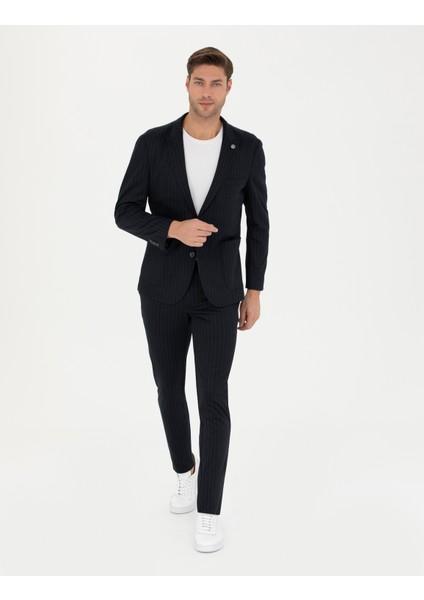 Pierre Cardin Erkek Lacivert Ekstra Slim Fit Yün Karışımlı Çizgili Takım Elbise 50280322-VR033