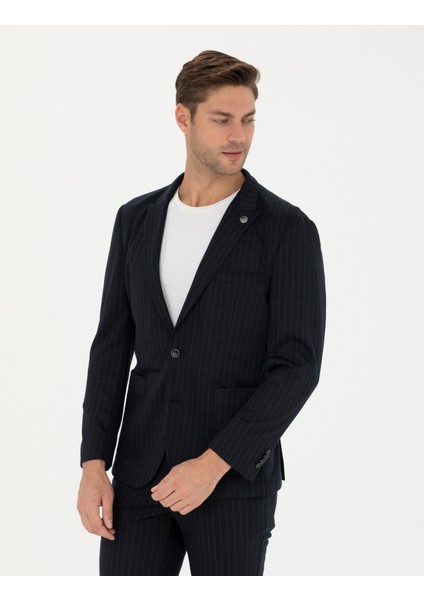 Pierre Cardin Erkek Lacivert Ekstra Slim Fit Yün Karışımlı Çizgili Takım Elbise 50280322-VR033