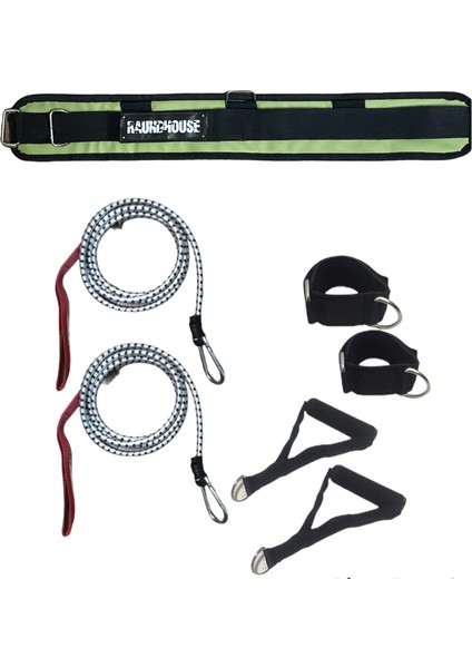 Belden Bağlamalı Antrenman Güç Lastiği Seti - 1 Kemer, 1 Adet Lastik, El Aparatı, Ayak Aparatı