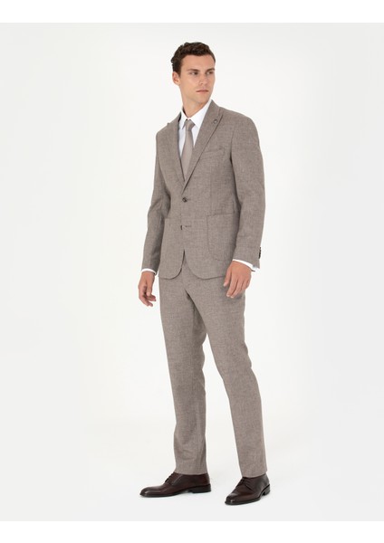 Erkek Açık Kahverengi Slim Fit Yün Karışımlı Takım Elbise 50273542-VR002 modelleri