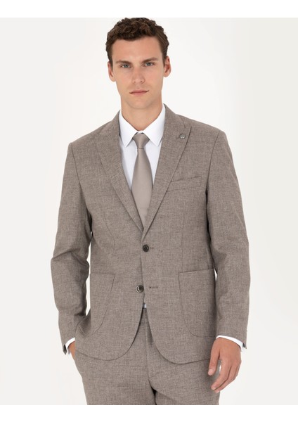 Erkek Açık Kahverengi Slim Fit Yün Karışımlı Takım Elbise 50273542-VR002 fırsatları