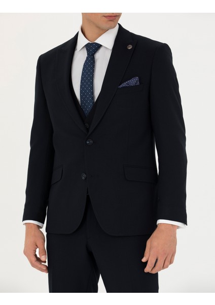 Erkek Yelekli Lacivert Ekstra Slim Fit Takım Elbise 50275911-VR033