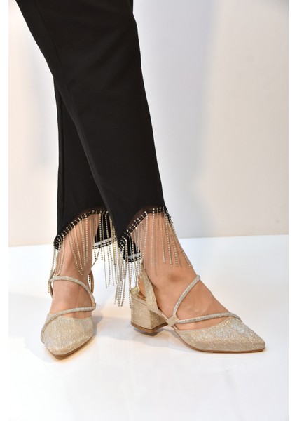 (Wiesse) Taş Biye Detaylı Kalın Topuklu Kadın Ayakkabı Altın indirimleri