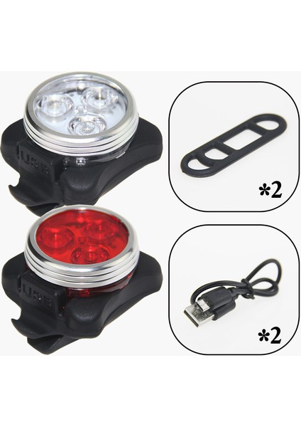 Açık Bisiklet Su Geçirmez Cob 3 LED USB Şarj Edilebilir 4 Mod Bisiklet Gece Ridefront Kafa Lambası ve Arka Kuyruk Lambası (Yurt Dışından)