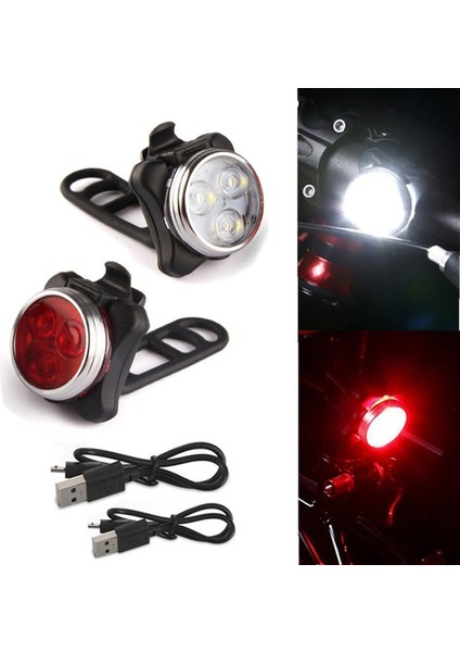 Açık Bisiklet Su Geçirmez Cob 3 LED USB Şarj Edilebilir 4 Mod Bisiklet Gece Ridefront Kafa Lambası ve Arka Kuyruk Lambası (Yurt Dışından)