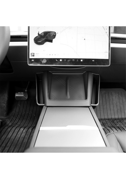 Tesla Model 3+ Highland 2024 Merkezi Konsol Kablosuz Şarj Silikon Ped ile Yan Saklama Çantası Kaymaz Ped Tepsisi (Yurt Dışından)