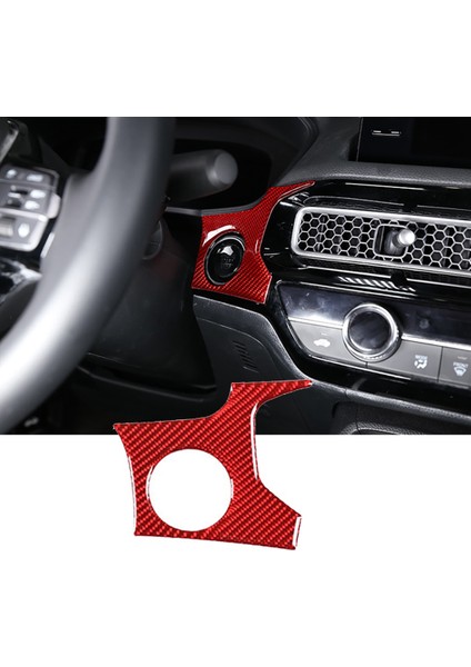 Araba Yumuşak Karbon Fiber Tek Tıklamayla Başlatma Kutusu Yuvası Koruyucu Örtü Trim Honda Civic 2022 Kırmızı (Yurt Dışından)