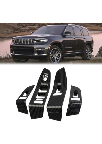Araba Karbon Fiber Pencere Camı Kaldırma Düğmesi Anahtarı Kapağı Trim Kapı Kol Dayama Paneli Jeep Grand Cherokee 2021 2022 Için (Yurt Dışından)