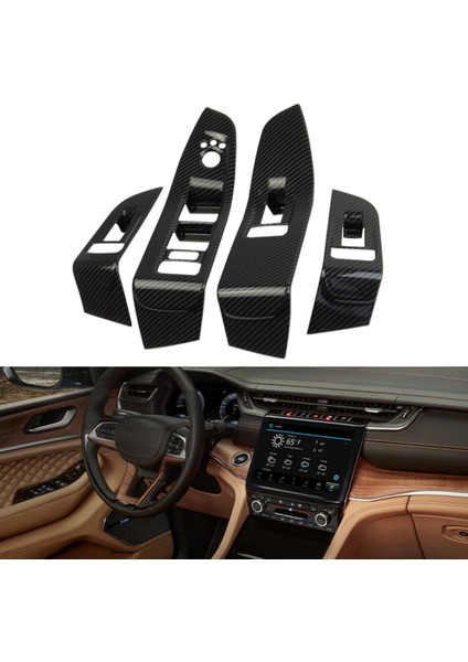 Araba Karbon Fiber Pencere Camı Kaldırma Düğmesi Anahtarı Kapağı Trim Kapı Kol Dayama Paneli Jeep Grand Cherokee 2021 2022 Için (Yurt Dışından)